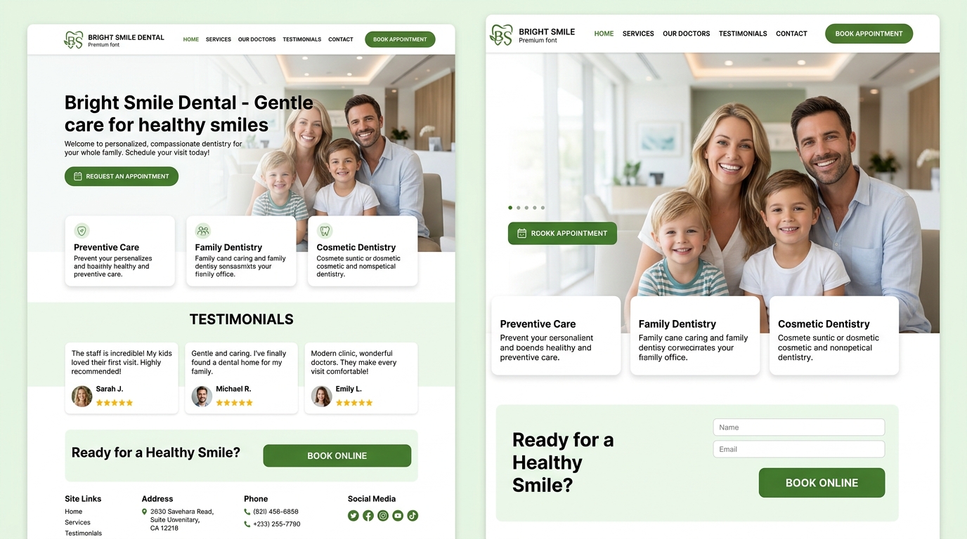 Bright Smile Dental custom website mockup design by Vira-AI